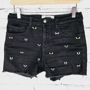 FENDI | cutoff denim embroidered monster eyes jean shorts